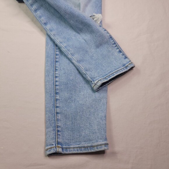Old Navy Womens OG Straight High Jeans 2 Button Fly Light Wash Distressed - Picture 5 of 10